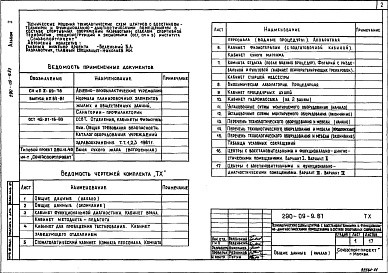 Состав альбома. Типовой проект 290-09-9.87Альбом 1 Технологические схемы.