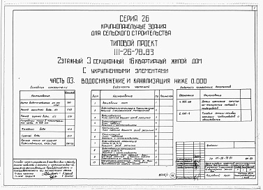 Состав альбома. Типовой проект 111-26-78.83Альбом 1 Части 0, 01, 02, 03, 1, 2, 3, 4, 5, 6 Общая часть. Архитектурно-строительные чертежи ниже отм. 0,000. Отопление и вентиляция ниже отм. 0,000. Водопровод и канализация ниже отм. 0,000. Архитектурно-строительные чертежи выше отм. 0,000. Отопление и