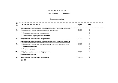 Состав альбома. Типовой проект 902-2-380.84 Альбом 9 Спецификация оборудования