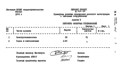 Состав альбома. Типовой проект 320-59Альбом 2 Заказные спецификации      