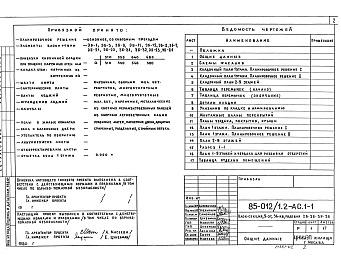 Состав альбома. Типовой проект 85-012/1.2Альбом 3 Архитектурно-строительные решения выше отметки 0.000. Фасад 1 АС.1-1