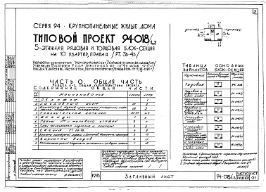 Состав альбома. Типовой проект 94-018/1.2Часть 0 Общая часть Раздел 0-1 Общая характеристика проекта