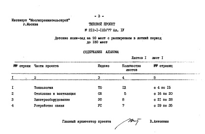Состав альбома. Типовой проект 212-1-123/77Альбом 4 Заказные спецификации