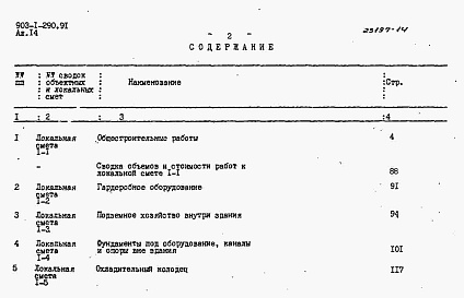 Состав альбома. Типовой проект 903-1-290.91Альбом 14 Сметы локальные. Архитектурно-строительная часть     