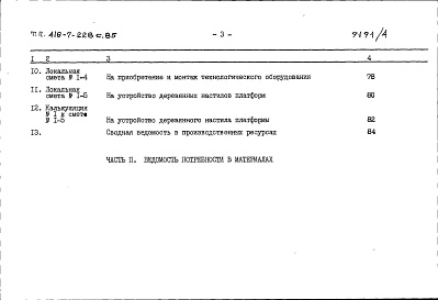 Состав альбома. Типовой проект 416-7-228с.85Альбом 4 Сметы. Ведомости потребности в материалах