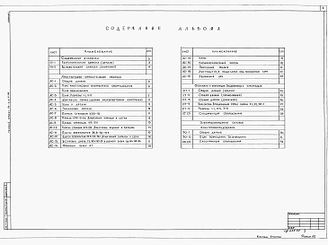 Состав альбома. Типовой проект Ау-II,III-50-48.84Альбом 1 Общая пояснительная записка. Архитектурно-строительные решения. Отопление и вентиляция. Силовое электрооборудование и электроосвещение. Слаботочные устройства. Производство работ     