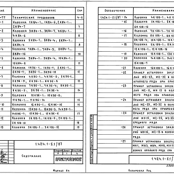 Состав фльбома. Серия 1.424.1-5 КолонныВыпуск 1.87 Колонны для зданий высотой 8,4; 9,6 и 10,8 м. Рабочие чертежи