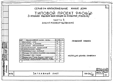 Состав альбома. Типовой проект 94-06/1.2Альбом 8 Часть 1 Архитектурно-строительные чертежи выше отм.000. Часть 2 Отопление и вентиляция Раздел 2-1 С радиаторами и конвекторами. Часть 3 Водоснабжение и канализация выше отм.0.000. Часть 4 Газоснабжение. Часть 5 Єлектрооборудование. Часть 6 Слабот