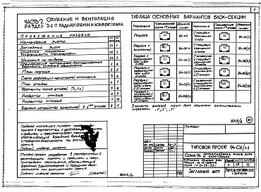 Состав альбома. Типовой проект 94-06/1.2Альбом 8 Часть 1 Архитектурно-строительные чертежи выше отм.000. Часть 2 Отопление и вентиляция Раздел 2-1 С радиаторами и конвекторами. Часть 3 Водоснабжение и канализация выше отм.0.000. Часть 4 Газоснабжение. Часть 5 Єлектрооборудование. Часть 6 Слабот