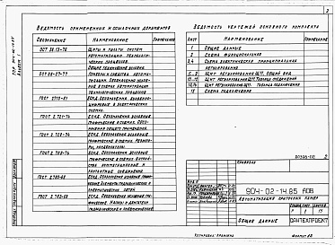 Состав альбома. Типовой проект 904-02-14.85Альбом 1 Приточная вентиляционная камера прямоточная с одной секцией воздухонагревателя. Регулирование температуры приточного воздуха. Электрическая система регулирования