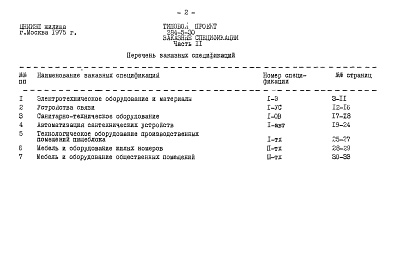 Состав альбома. Типовой проект 284-5-30Альбом 11 Заказные спецификации