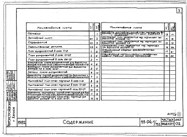 Состав альбома. Типовой проект 111-94-1/75.2Альбом 3 Часть 01 Архитектурно-строительные чертежи ниже отм.0.000  Раздел 01-1 Здание с подпольем. Часть 03 Водоснабжение и канализация ниже отм.0.000 Раздел 03-1 Здание с подпольем