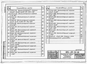 Состав альбома. Типовой проект 904-02-35.88Альбом 2 Строительные задания на вентиляционные агрегаты, насосы к БТМ и регенерационную установку.      