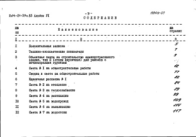 Состав альбома. Типовой проект 264-21-39м.83Альбом 6 Сметы