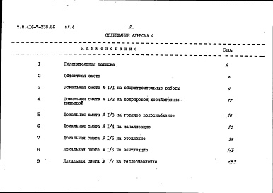 Состав альбома. Типовой проект 416-7-238.86Альбом 4 Сметы