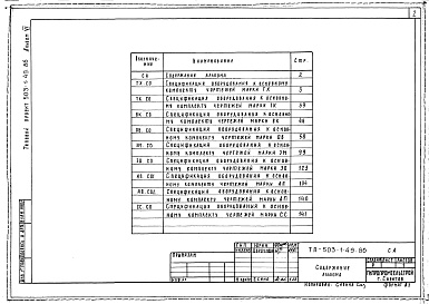 Состав альбома. Типовой проект 503-1-49.86Альбом 6 Спецификации оборудования    