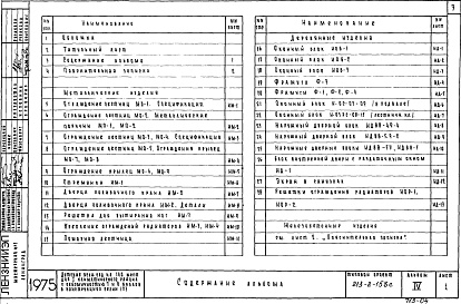Состав альбома. Типовой проект 213-2-158САльбом 4 Изделия заводского изготовления