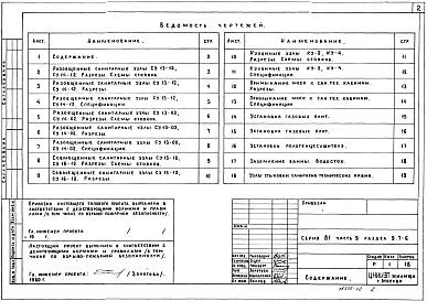 Состав альбома. Типовой проект 81-012/1.2Альбом 13 Санитарно-технические узлы и детали. Часть 9, раздел 9.7-6