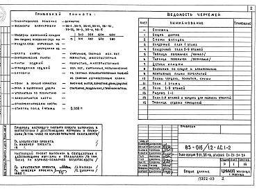 Состав альбома. Типовой проект 85-016/1.2 Альбом 4 Архитектурно-строительные решения выше отметки 0.000. Фасад 2 АС.1-2