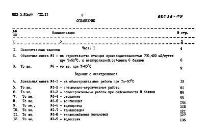 Состав альбома. Типовой проект 902-3-57м.87Альбом 9 Сметы. Часть 1