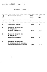 Состав альбома. Типовой проект 705-2-56.84Альбом 4 Ведомости потребности в материалах