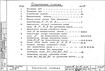 Состав альбома. Шифр РС 2276-79Альбом 3 Расчеты стволов колонн