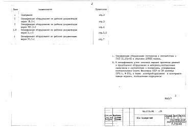 Состав альбома. Типовой проект 94-0115.84Альбом 15 Спецификация оборудования