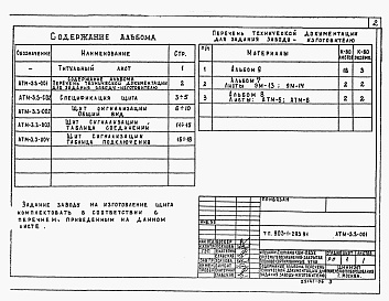 Состав альбома. Типовой проект 903-1-293.91Альбом 9 Щиты сигнализации. Задание заводу-изготовителю          