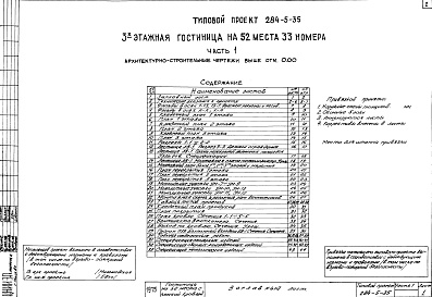 Состав альбома. Типовой проект 284-5-35Часть 1 Архитектурно-строительные чертежи выше отм. 0.00