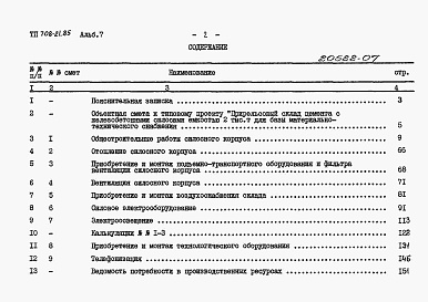 Состав альбома. Типовой проект 708-21.85Альбом 7 Сметы