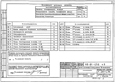 Состав альбома. Типовой проект 113-81-1/1.2Альбом 9 Устройства связи. Часть 6