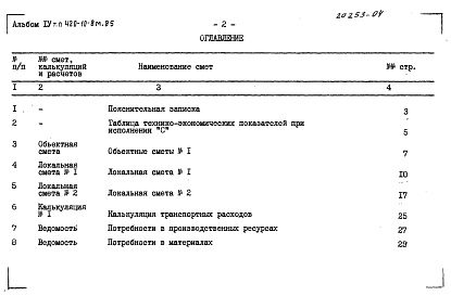 Состав альбома. Типовой проект 420-10-8м.85Альбом 4 Сметы, ведомость потребности в материалах