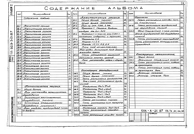 Состав альбома. Типовой проект 503-3-21.87Альбом 1 Пояснительная записка. Технология производства. Силовое электрооборудование. Электроосвещение. Автоматизация системы отопления и вентиляции. Связь и сигнализация