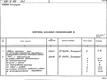 Состав альбома. Типовой проект 406-9-163 Альбом 4 Заказные спецификации
