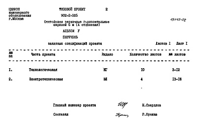 Состав альбома. Типовой проект 902-2-305Альбом 5 Заказные спецификации