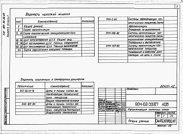 Состав альбома. Типовой проект 904-02-33.87Альбом 21 Часть 1 Приточная вентиляционная камера рециркуляционная с воздухонагревателем и одним клапаном рециркуляционного воздуха, переключаемая на режим дежурного отопления. Электрическая система регулирования.  