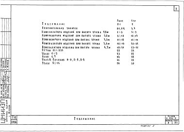 Состав альбома. Серия 1.231-5 ПанелиВыпуск 0 Панели перегородок для каркасно-панельных зданий с высотой этажей 2,8; 3,0; 3,3; 3,6 и 4,2 м. Указания по изготовлению и применению панелей перегородок