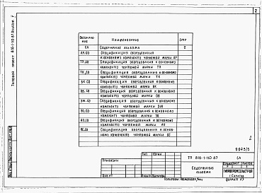 Состав альбома. Типовой проект 816-1-110.87Альбом 5 Спецификации оборудования