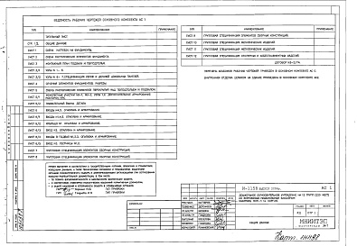 Состав альбома. Типовой проект И-1158Альбом 1 АС0,АС1,АС2 Архитектурно-строительные решения