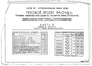 Состав альбома. Типовой проект 94-048/1.2Альбом 1 Часть 0 Общая часть Раздел 0-1 Общая характеристика проекта