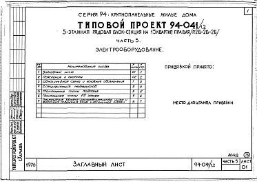 Состав альбома. Типовой проект 94-041/1.2Альбом 6 Часть 1 Архитектурно-строительные чертежти выше отм.0.000. Часть 2 Отопление и вентиляция Раздел 2-1 С конвекторами и радиаторами. Часть 3 Водоснабжение и канализация выше отм.0.000. Часть 4 Газоснабжение. Часть 5 Электрооборудование. Часть 6 Сла