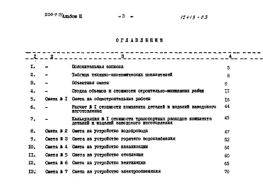 Состав альбома. Типовой проект 226-9-29Альбом 3 Сметы