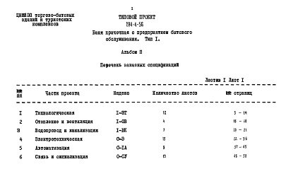 Состав альбома. Типовой проект 284-4-56Альбом 2 Заказные спецификации.