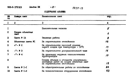 Состав альбома. Типовой проект 902-2-378.83 Альбом 13 Сметы
