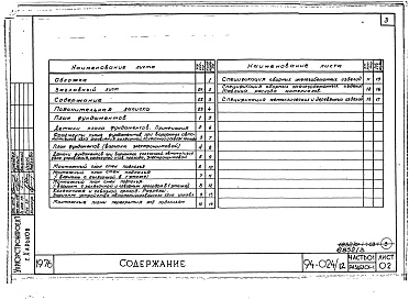 Состав альбома. Типовой проект 94-024/1.2Альбом 3 Часть 01 Архитектурно-строительные чертежи ниже отм.0.000 Раздел 01-1 Здание с подпольем