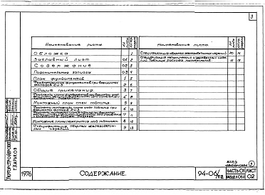 Состав альбома. Типовой проект 94-06/1.2Альбом 3 Часть 01 Архитектурно-строительные чертежи ниже отм.0.000  Раздел 01-1 Для обычных условий строительства