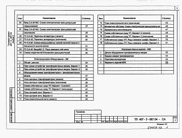 Состав альбома. Типовой проект 407-3-667.04Альбом 2 Электротехническая часть. Электросиловое оборудование. Электромонтажные конструкции     