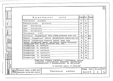 Состав альбома. Типовой проект 244-5-8Альбом 1 Общая часть