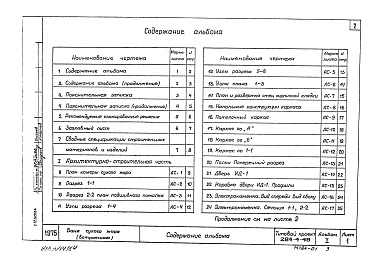 Состав альбома. Типовой проект 284-4-48Альбом 1Архитектурно-строительная часть 