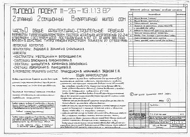 Состав альбома. Типовой проект 111-26-113.1.13.87Альбом 1 Части 0, 01, 02, 03, 1, 2, 3, 4, 5, 6 Общие архитектурно-строительные решения. Архитектурно-строительные решения ниже отм. 0,000. Отопление и вентиляция ниже отм. 0,000. Внутренние водопровод и канализация ниже отм. 0,000. Архитектурно-строительн